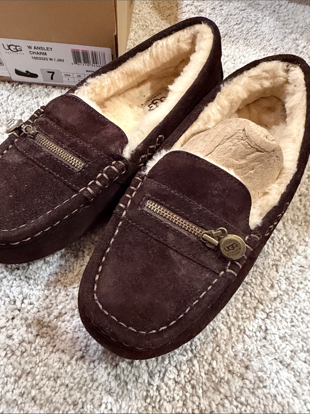 UGG womens Dark Brown Suede Shearling-Lined Slip-On Loafers